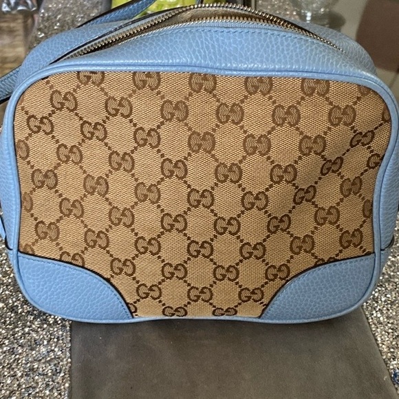 AUTHENTICATED Gucci Blue and Brown Canvas Shoulder Bag with Silver Hardware - Picture 9 of 12